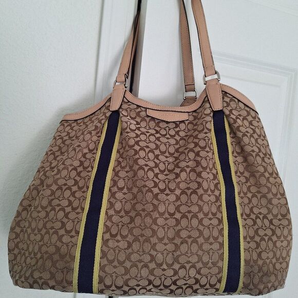 Coach Devin 26131 Brown Canvas/Leather Shoulder/Tote Bag - Picture 1 of 11